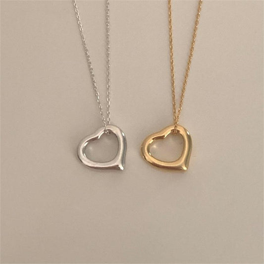 Minimalist Heart-Shaped 925 Sterling Silver Necklace with Rhodium Plating and Snake Chain for Women