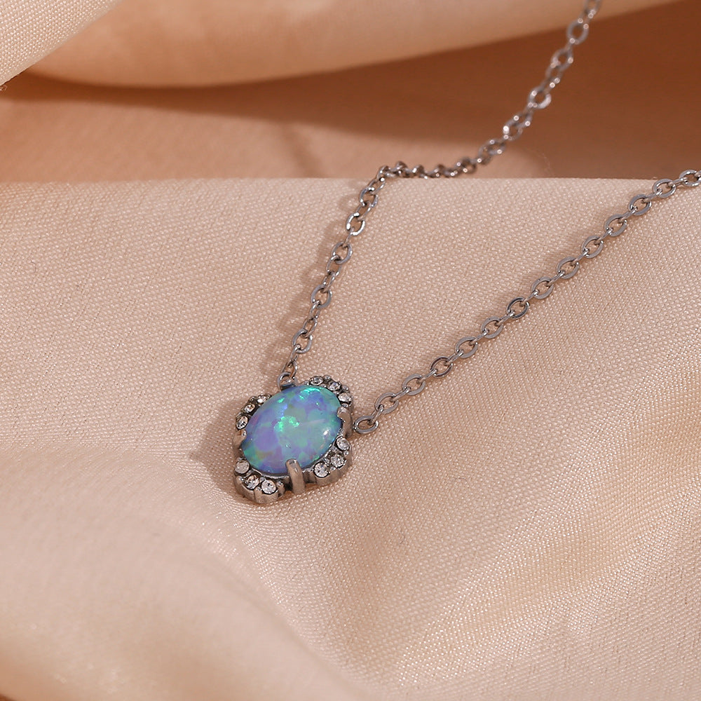 Vintage Floral Oval Petal Pendant Necklace Set with Stainless Steel Chain and Titanium Steel Pendant for Women