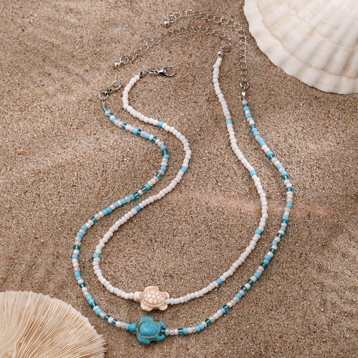 Casual Starfish & Shell Resin Alloy Pendant Ball Chain Necklace for Women