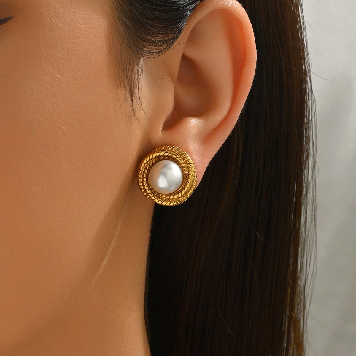 Orecchini a Cerchio Geometrici Minimalisti in Metallo con Intarsio di Perle, da Donna, Gioielli alla Moda per Tutti i Giorni