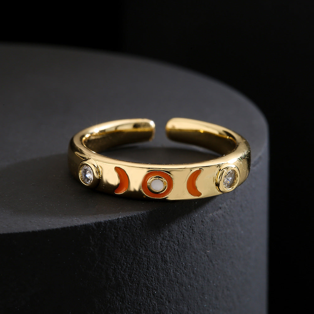 Minimalist Geometric Copper Ring for Women with 18K Gold Plating and Colored Zircon Inlay