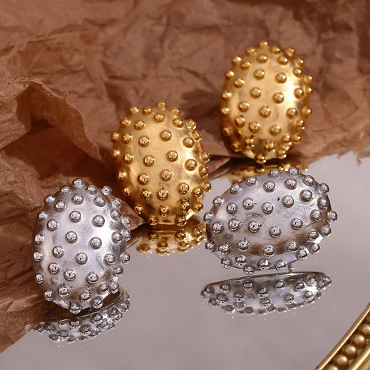 Pendientes de botón ovalados de moda con cactus y erizo en acero inoxidable con baño de oro de 18 quilates para mujer