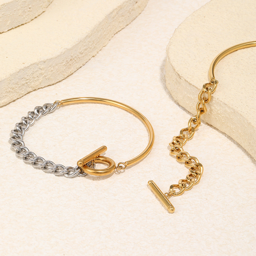 Minimalist Elegant 18K Gold Plated Stainless Steel Geometric Cuban Link Chain Bracelet with OT Clasp for Women