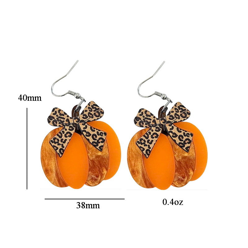 Orecchini Vintage a Forma di Fiocco in Acrilico con Fantasia Leopardata per Halloween, il Ringraziamento e la Stagione Autunnale