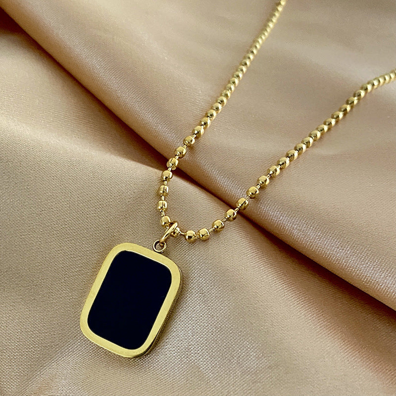 Minimalist Square Geometric Titanium Steel Necklace with Stainless Steel Pendant for Women