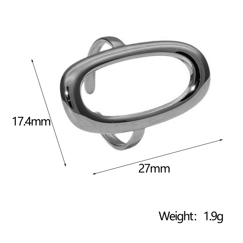 Minimalist Cold-Tone Stainless Steel Geometric Hollow Oval Gold-Plated Adjustable Ring for Women