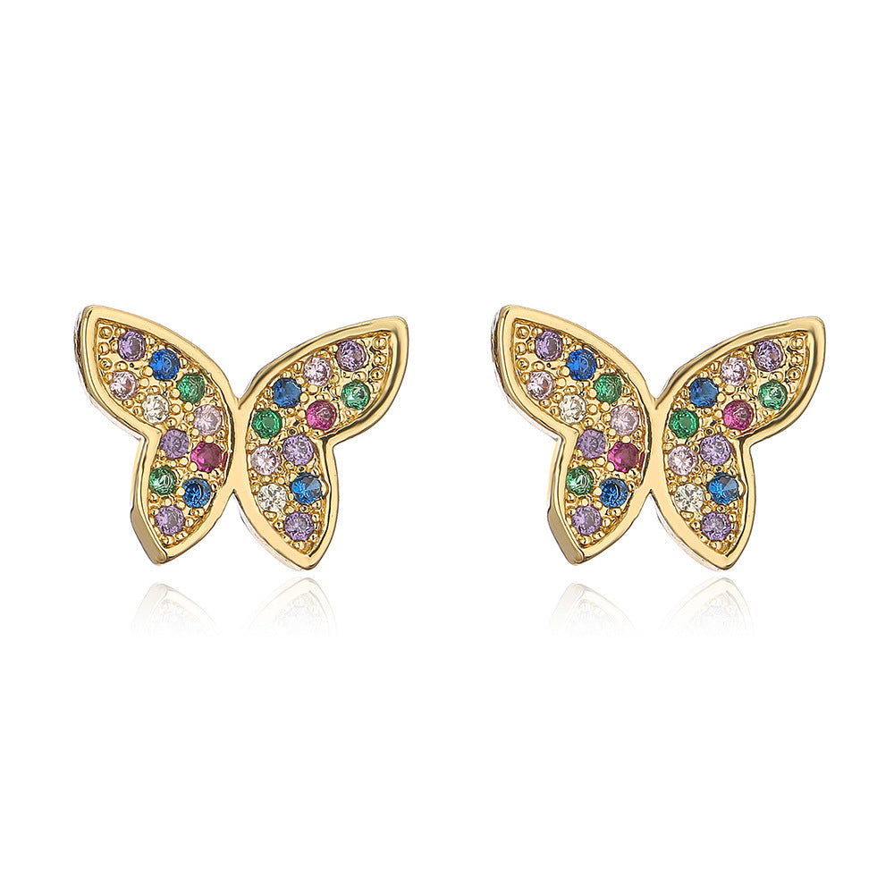 Minimalist Butterfly-Shaped Copper Earrings with 18K Gold Plating and Enamel Finish for Women