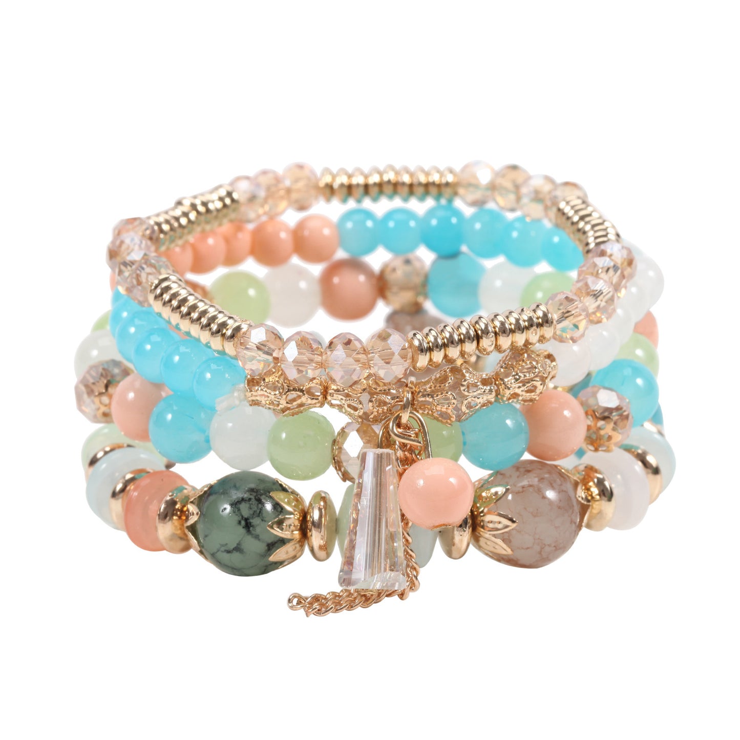 Bohemian Plated Agate Crystal Floral Bracelet Set Unisex