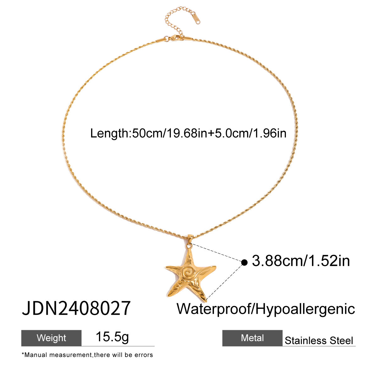 Stainless Steel Plated Starfish Pendant Necklace Titanium Steel Chain for Women