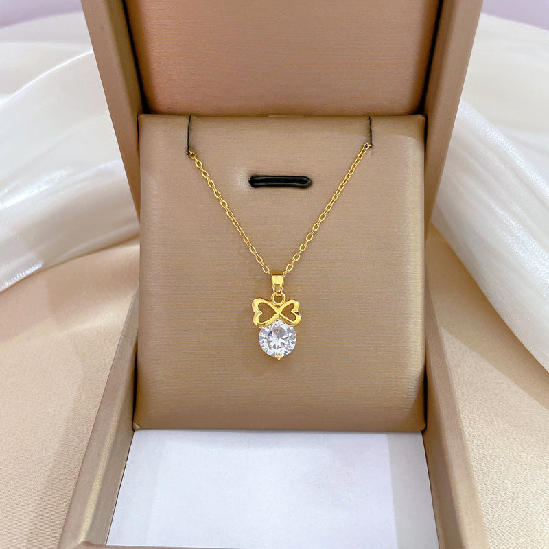 Collar de lujo unisex con cadena para labios de acero titanio con incrustaciones de diamantes de imitación geométricos