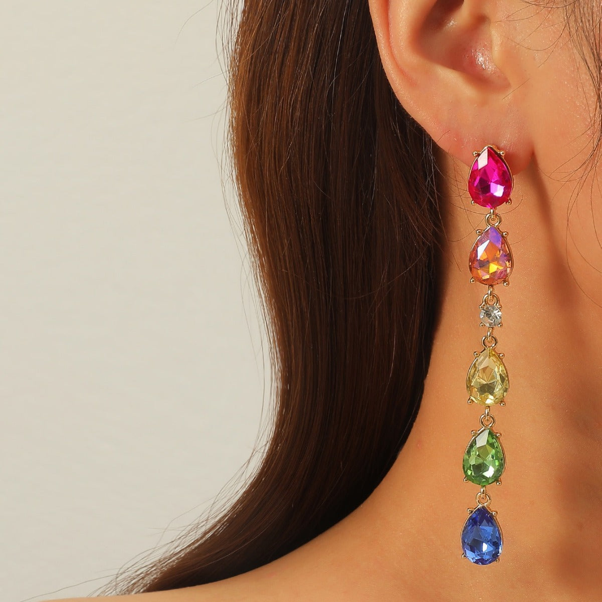 Fashionable Water-Drop and Geometric Alloy Stud Earrings with Crystal Inlay for Women