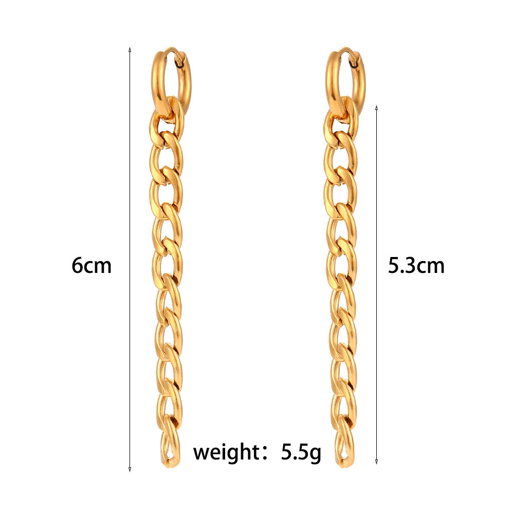 Minimalist Geometric Stainless Steel Electroplated Long Figaro Chain Earrings for Women