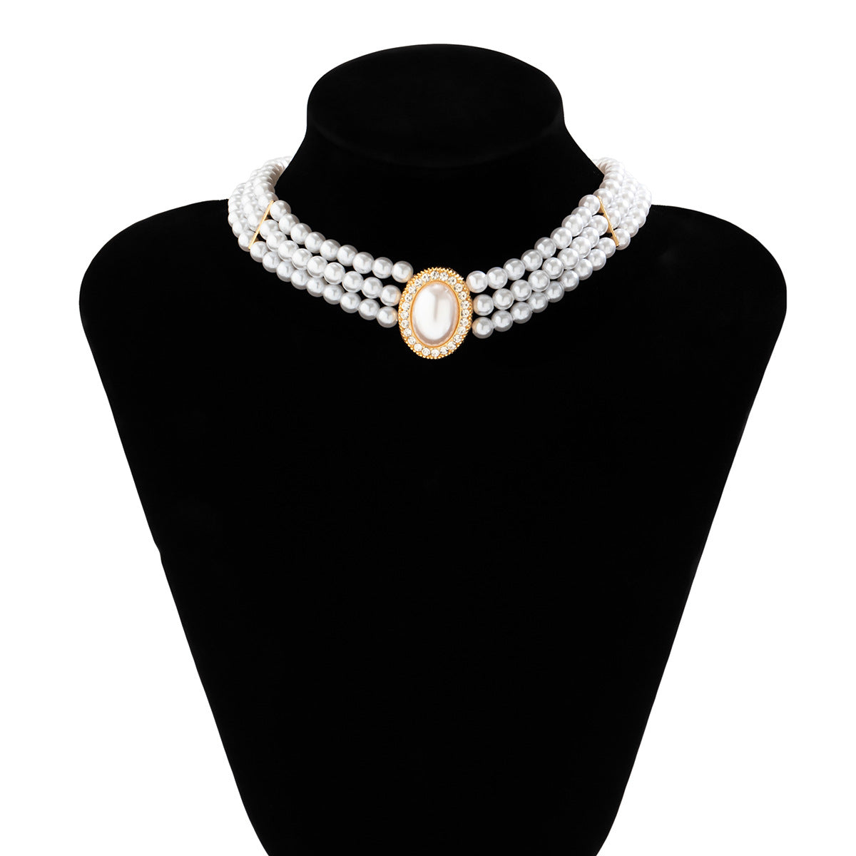 Elegant French-Style Multi-Layer Beaded Necklace with Round Geometric Pendant and Alloy Charm for Women