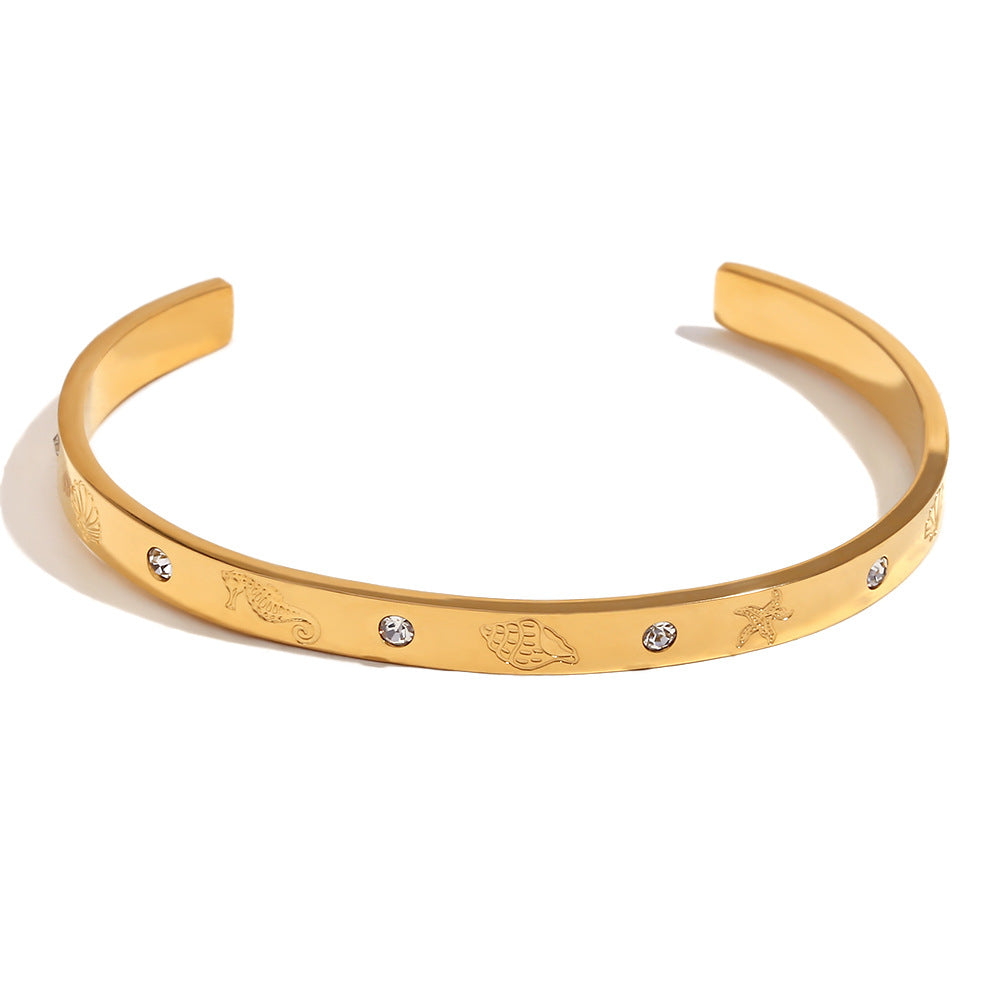 Minimalist Ocean-Inspired Stainless Steel Plated 18K Gold Bracelet for Women with Geometric Pattern