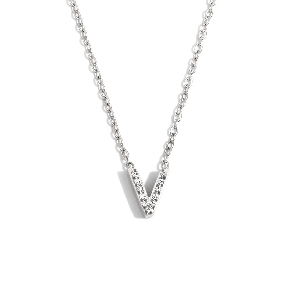 Minimalist Fashion Letter Pendant Necklace for Women Stainless Steel with 18K Gold Plating and Rhinestone Inlay