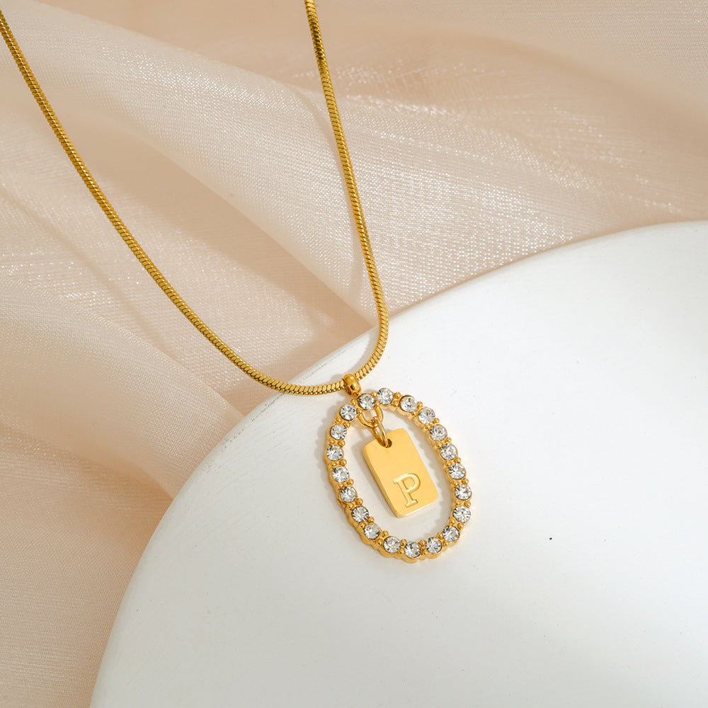 Collana da donna con ciondolo a lettera in acciaio inossidabile, minimalista, con strass, su catena snake