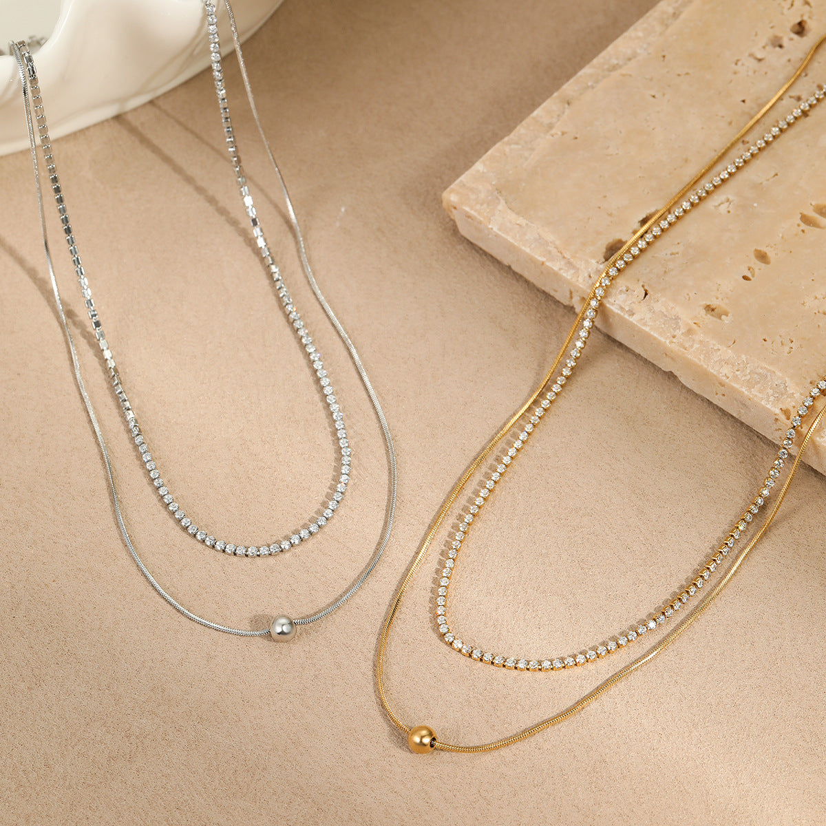 Minimalist Geometric Titanium Steel Pendant Necklace with Rhinestone Inlay and Plated Finish for Women
