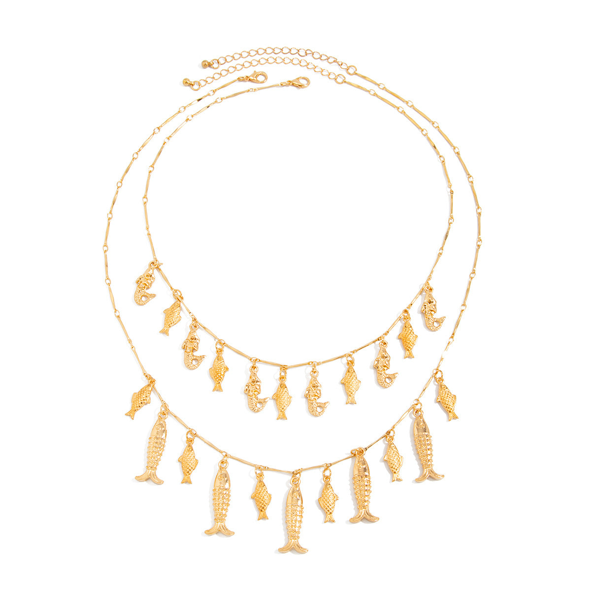 Sweet Plated Zinc Alloy Fish Pendant Necklace Layered Cable Chain for Women