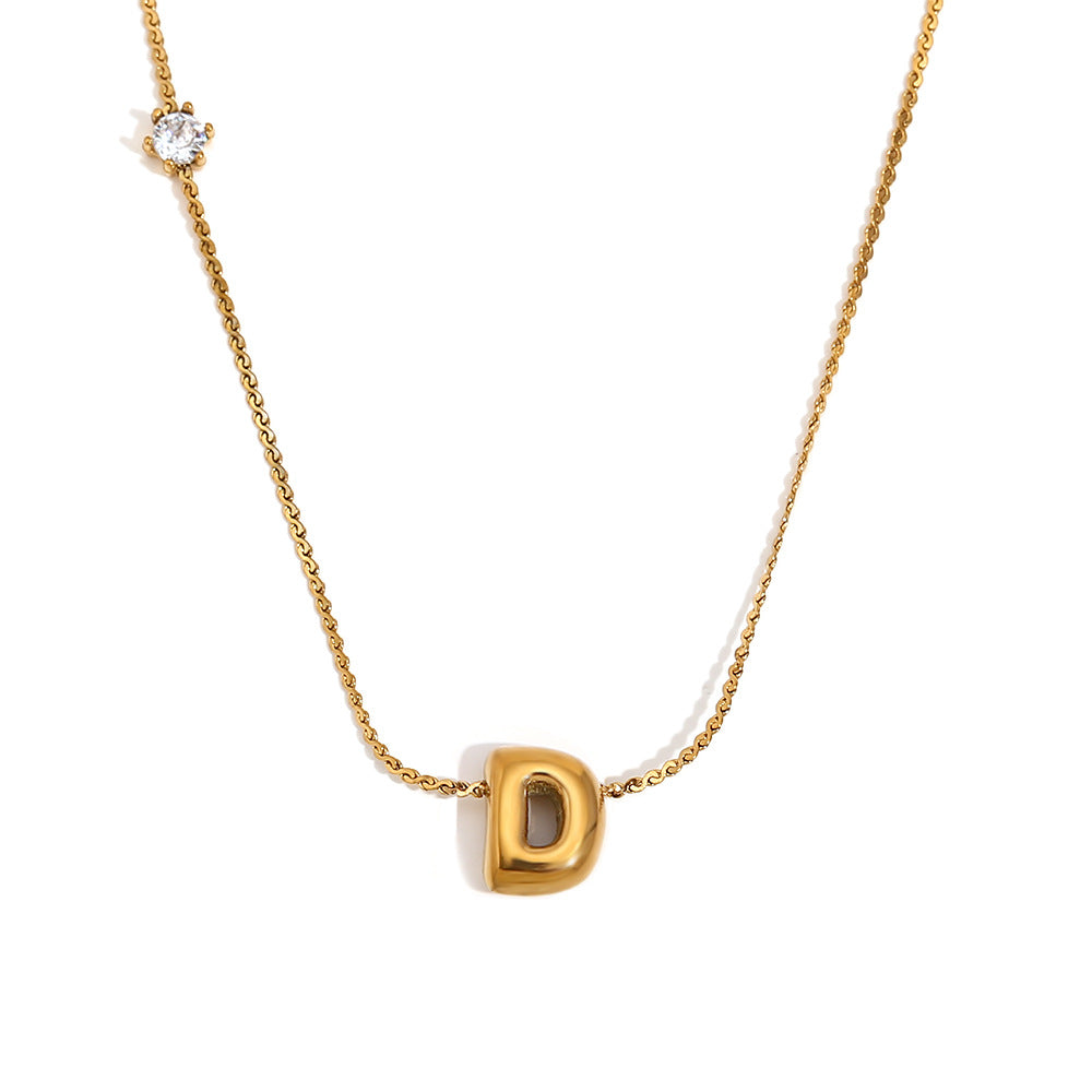 Minimalist Letter-Shaped Pendant Necklace for Women in Stainless Steel with 18K Gold Plating and Cubic Zirconia Accent on S-Link Chain
