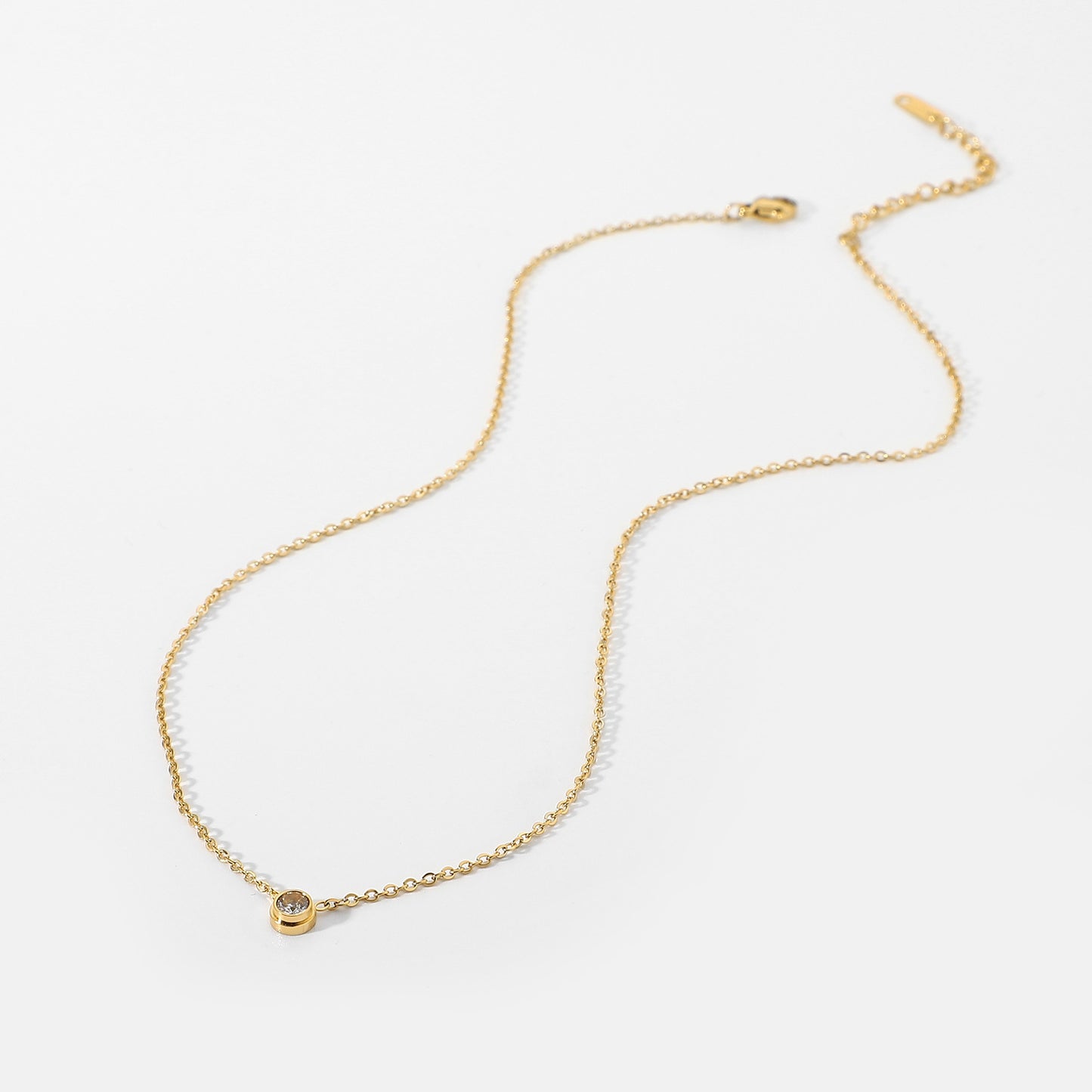 Minimalist Mini Round and Rectangular Cubic Zirconia Necklace in 18K Gold Plated Stainless Steel with Geometric Pendant for Women