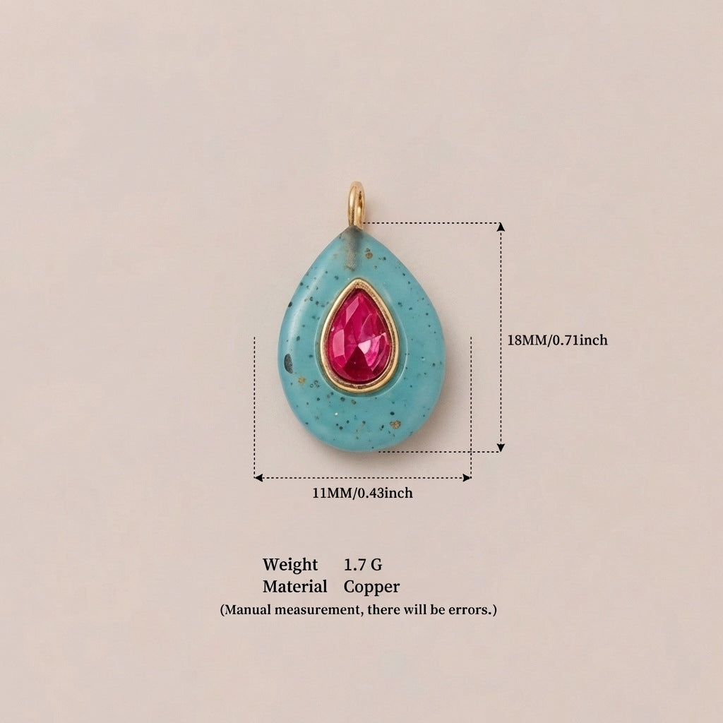 Colorful Birthstone Cubic Zirconia Round Square Glass DIY Charm Bar Gold Plated Brass Pendant