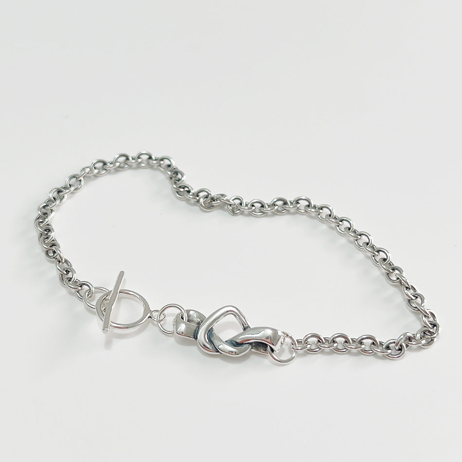 Minimalist 925 Sterling Silver Geometric Heart Knot Bracelet for Women