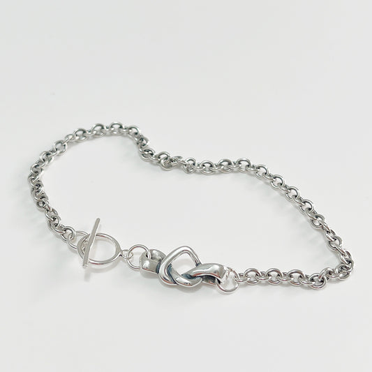 Pulsera Minimalista de Nudo de Corazón Geométrico de Plata de Ley 925 para Mujer