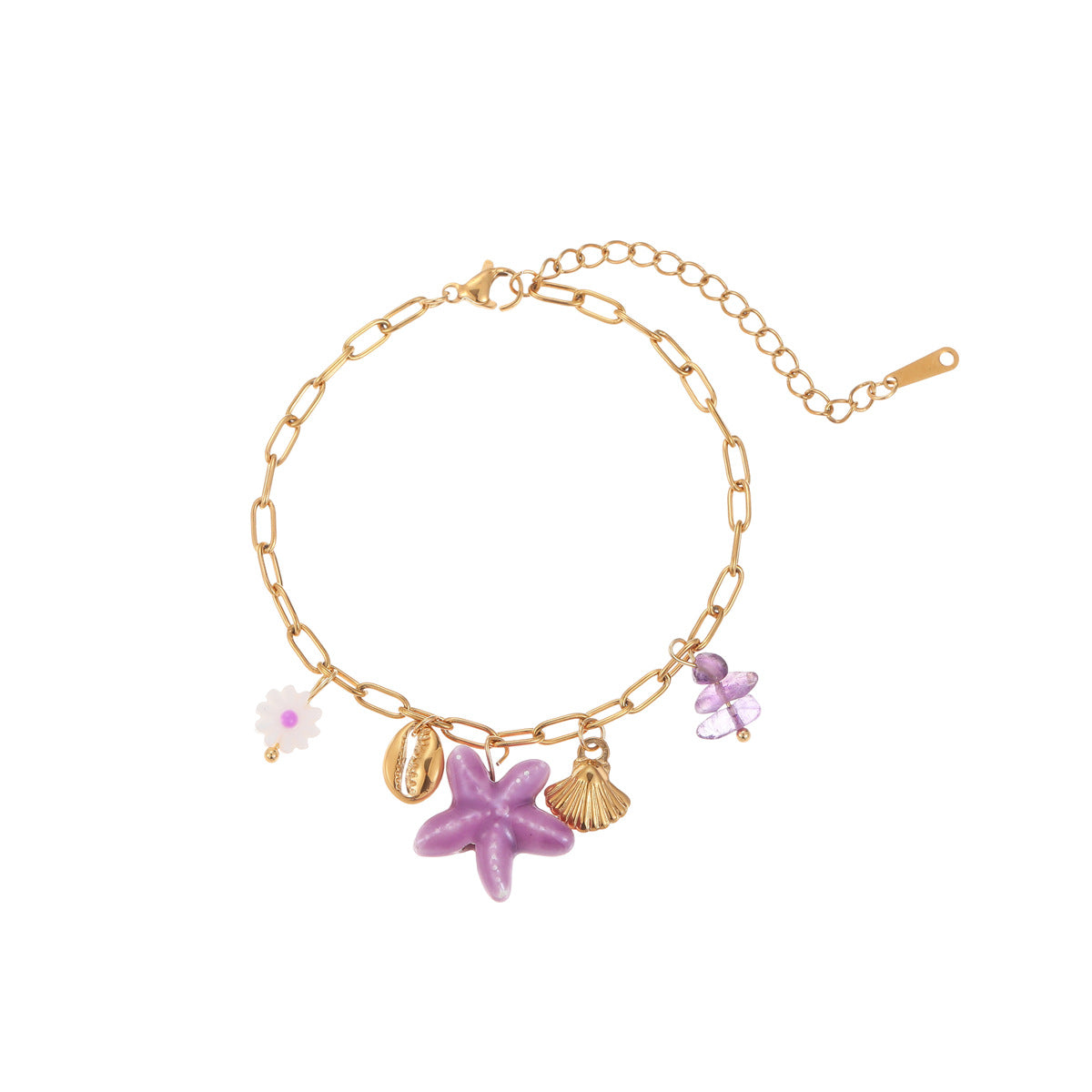 Fashionable Ocean-Themed Titanium Steel Bracelet with Starfish Shell Motifs for Women Electroplated Stainless Steel Geometric Jewelry