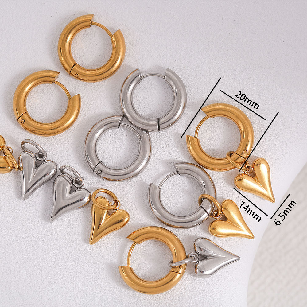 Vintage-Inspired Stainless Steel Heart-Shaped Earrings with Detachable Ear Hooks for Women, Minimalist and Elevated 3D Design