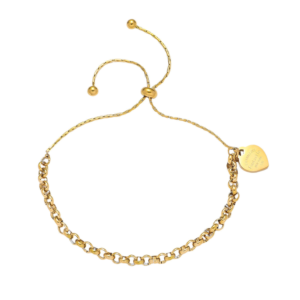 Sweet Minimalist Heart Shaped Stainless Steel Gold Plated Adjustable Bracelet for Women