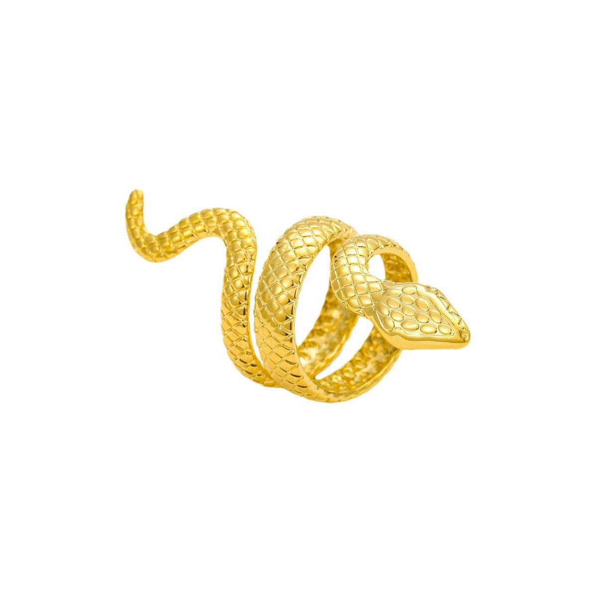 Anillo de acero inoxidable con forma de serpiente geométrica a la moda y acabado chapado para mujer
