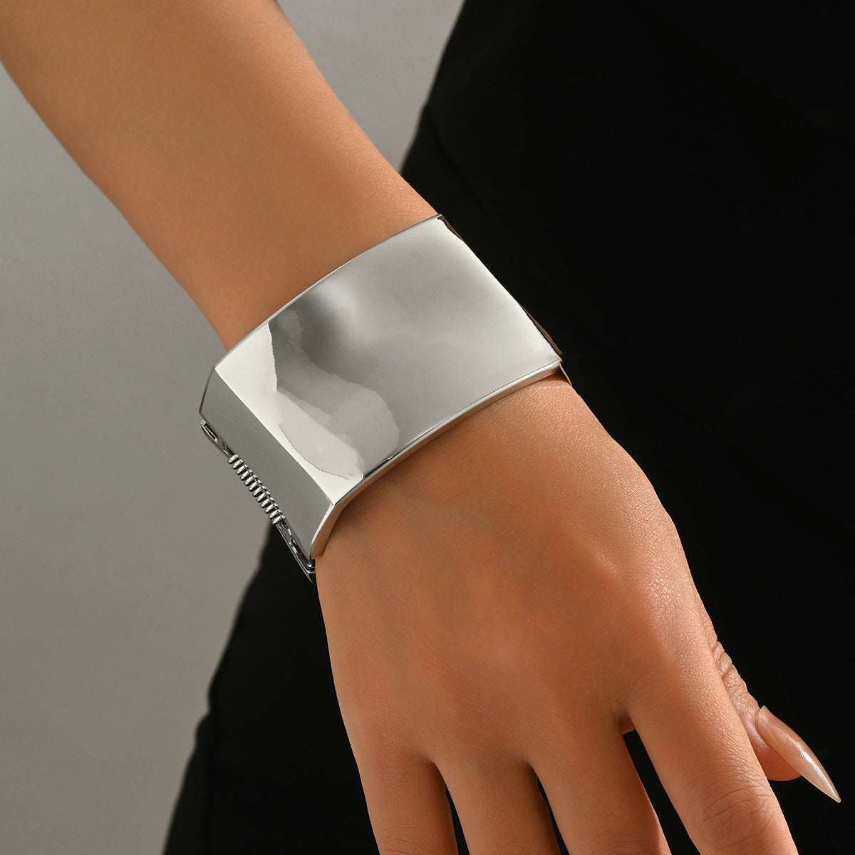Geometric Wide Cuff Bracelet in Zinc Alloy with Polished Finish and Twisted Metal Design for Women