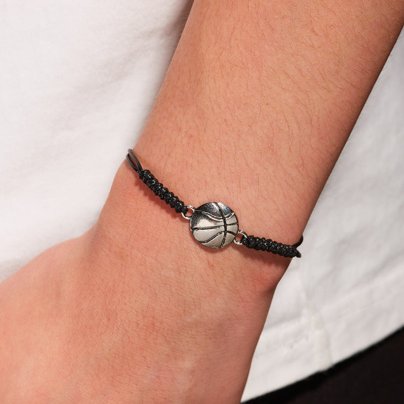 Bracciale regolabile artigianale con ciondolo a sfera geometrica unisex in corda cerata