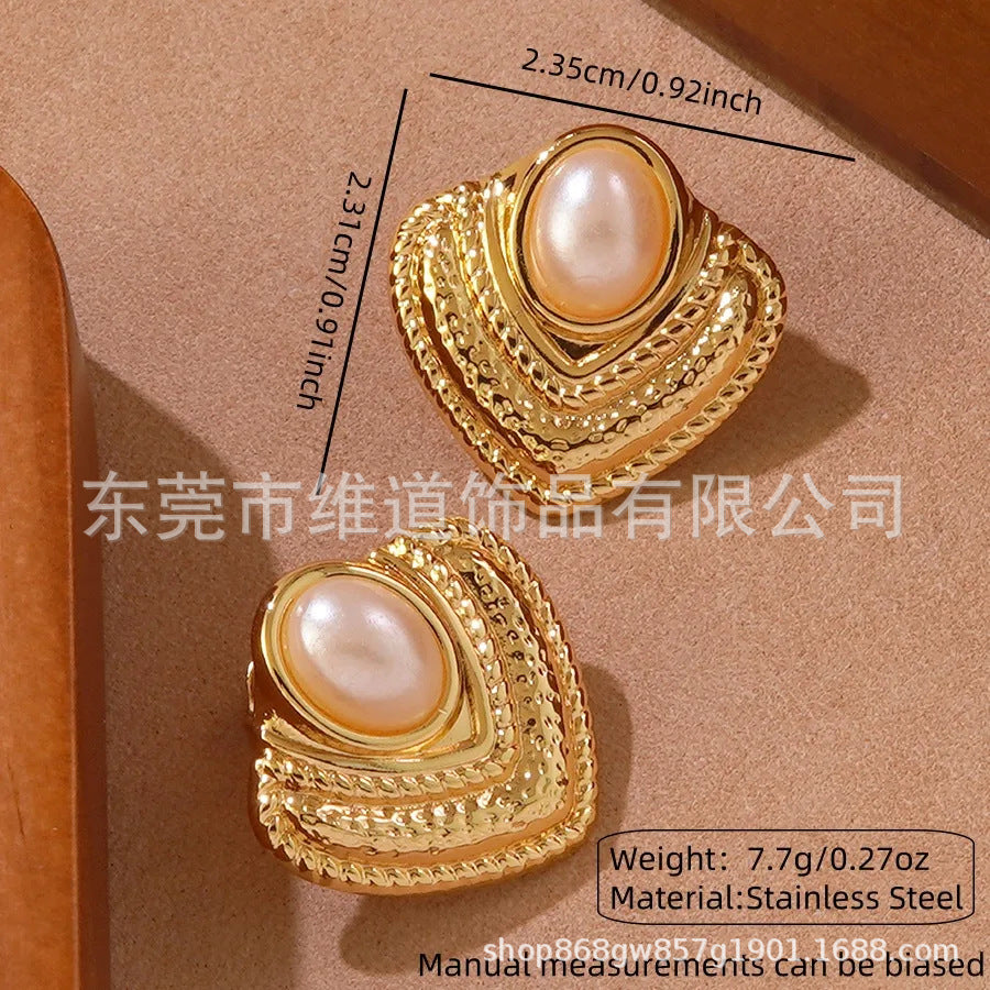 Beach Style Stainless Steel Geometric Starfish Shell Stud Earrings for Women