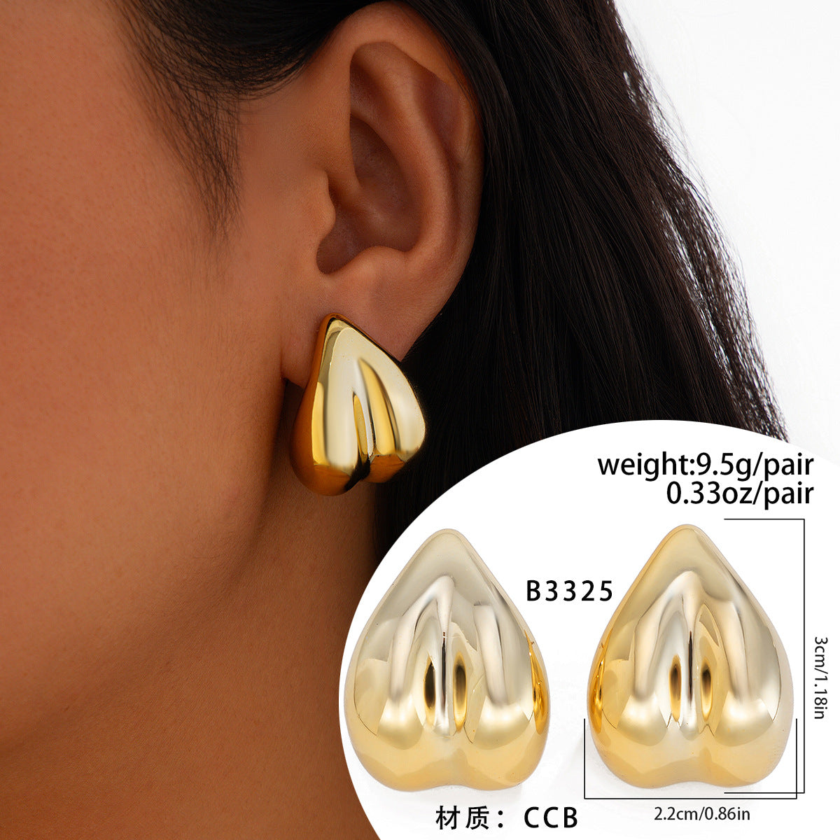Geometric Metal Earrings for Women with Polished Finish and Teardrop Accent