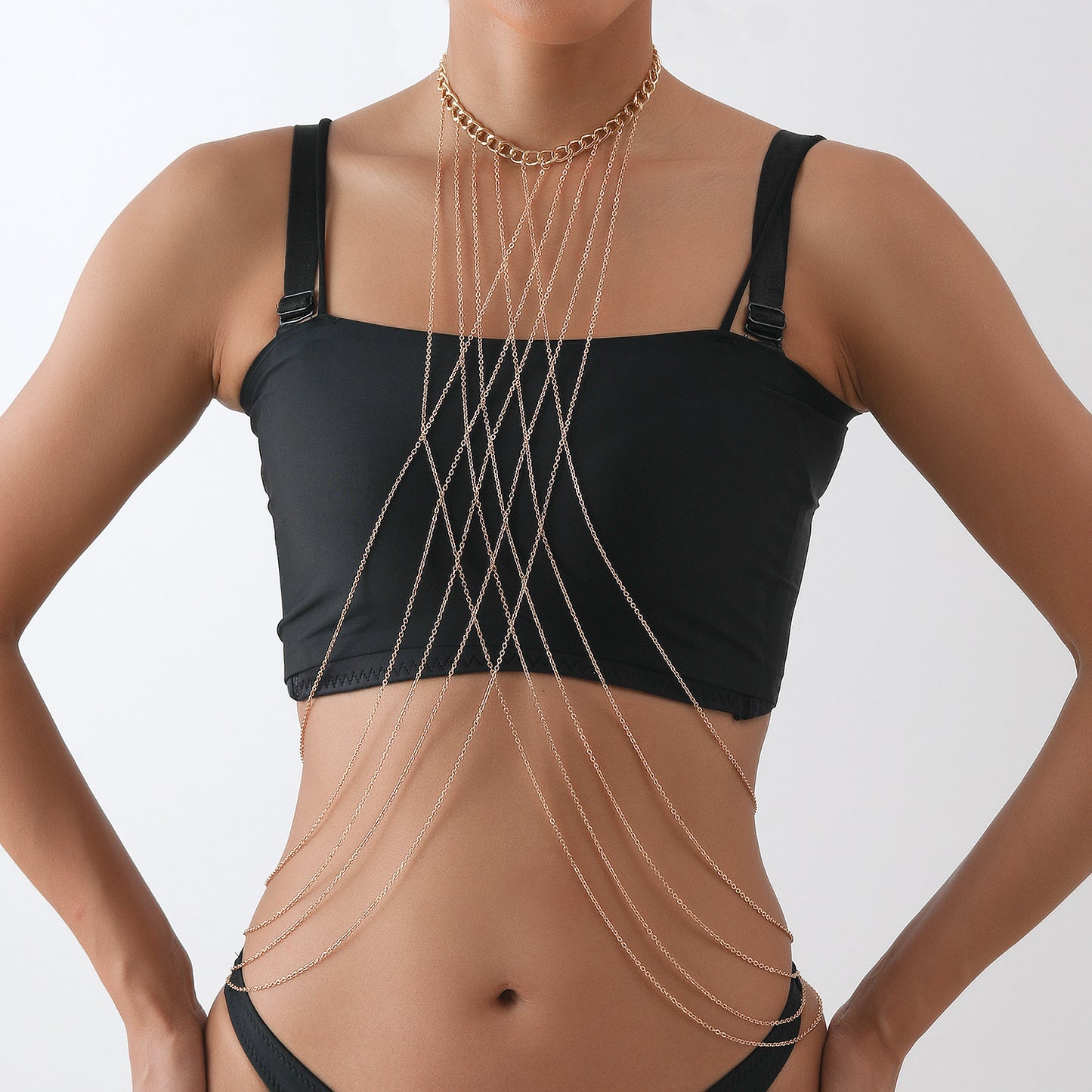 Punk Style Multi-Layer Crossbody Metal Body Chain for Women with Adjustable Length