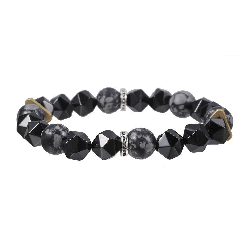 Vintage Streetwear Geometric Handmade Snowflake Obsidian Bracelet Unisex