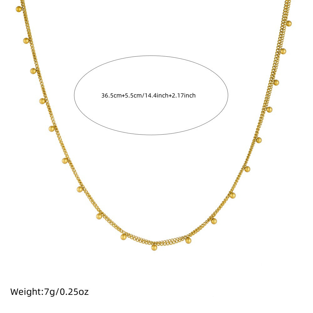 Collana da donna a doppio strato con perline rotonde in acciaio inossidabile placcato oro, stile minimalista