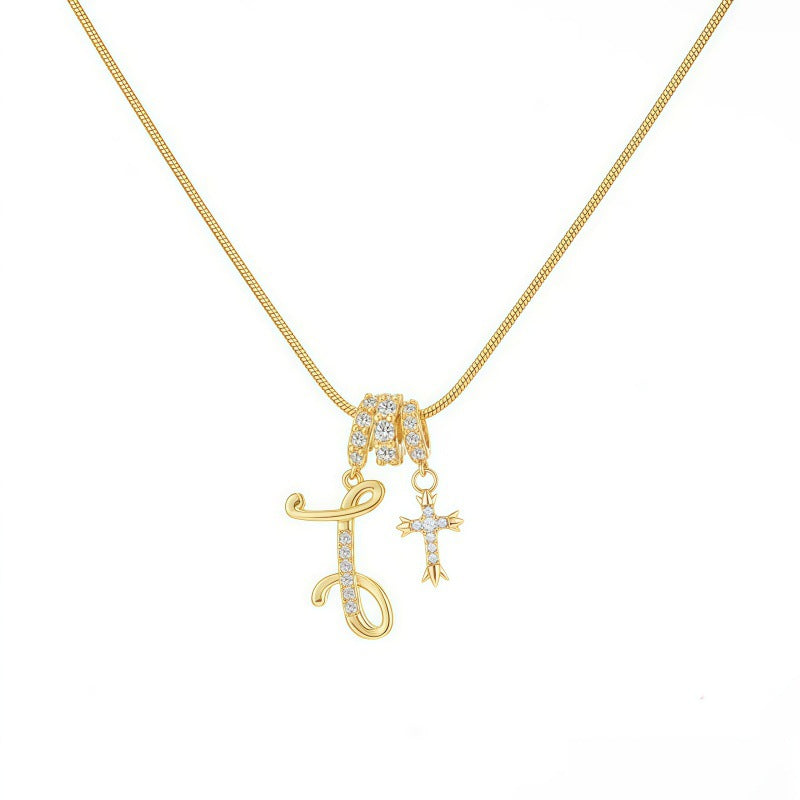 Sweet 22K Gold Plated Letter Titanium Steel Pendant Brass Cable Chain Necklace Unisex
