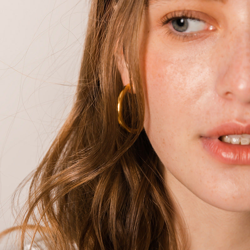 Pendientes de aro geométricos de acero inoxidable con acabado chapado para mujer, aretes minimalistas a la moda