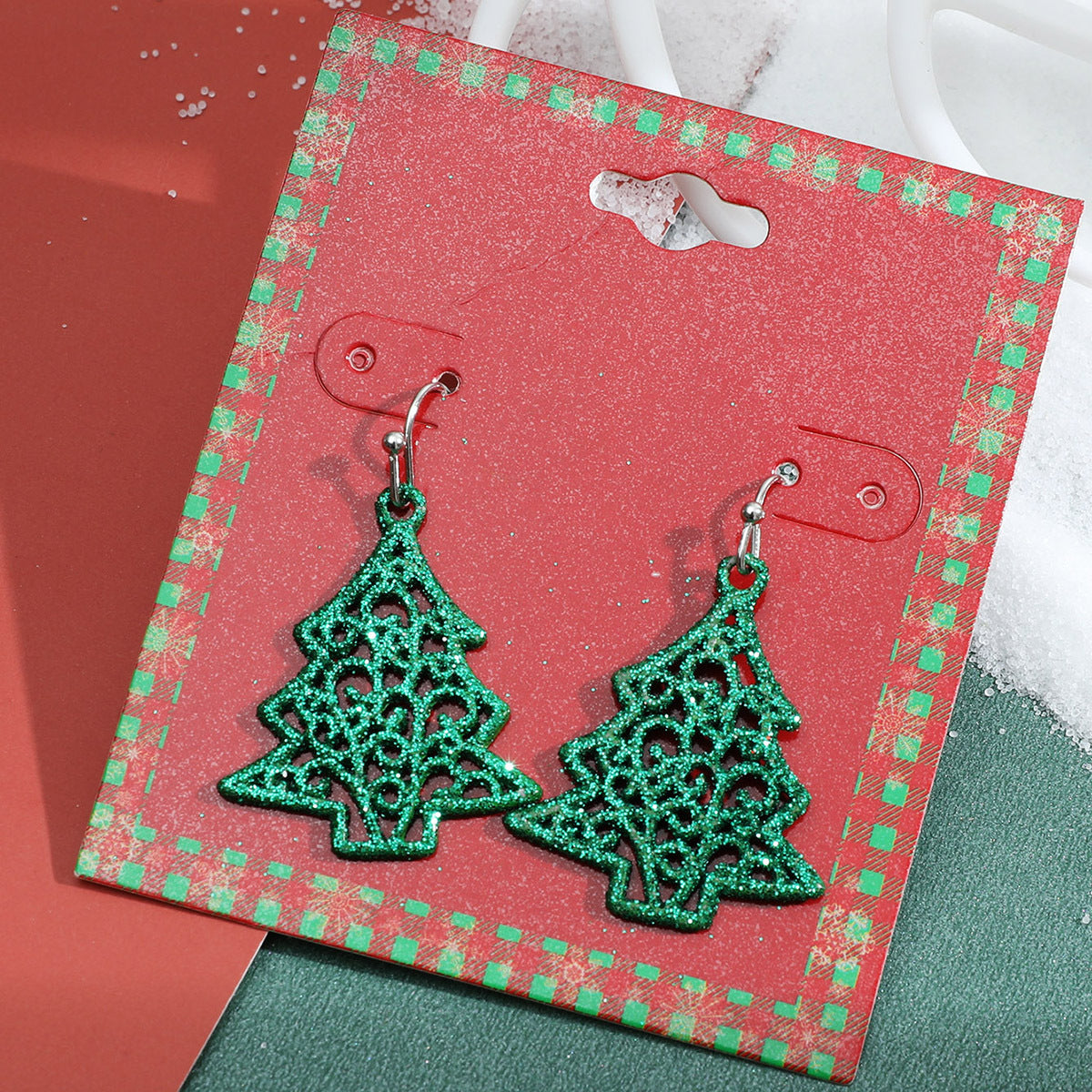 Pendientes de Navidad geométricos estilo Ins para mujer con esmalte de copo de nieve, reno y cascabel.
