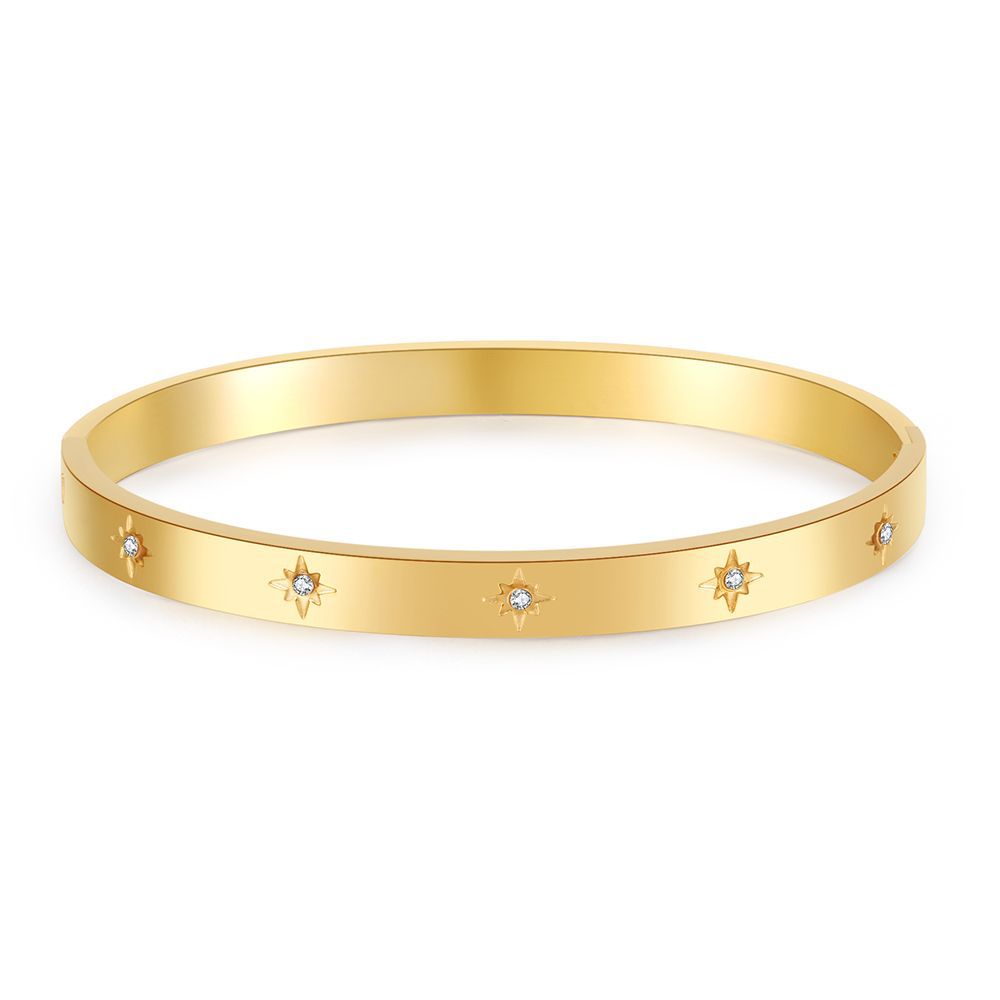 Unique Geometric Star Titanium Steel Bracelet with Cubic Zirconia Inlay