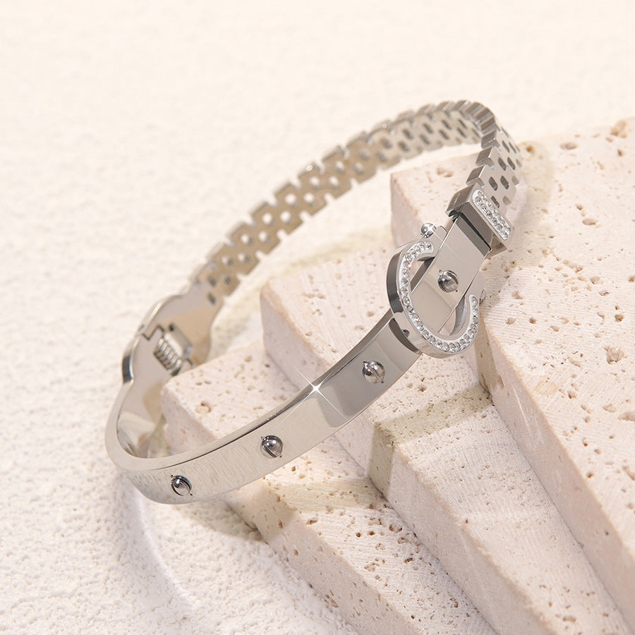 Elegant Business Round Geometric Polished Stainless Steel Bracelet