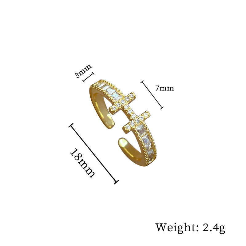 Minimalist Sweet Geometric Round Brass Plated Rhinestone Ring for Women and Men
