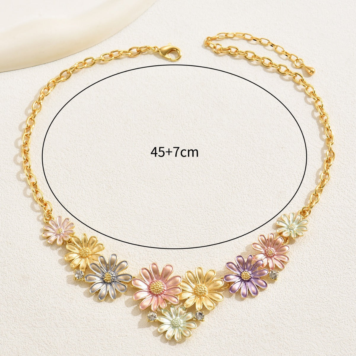 Collana pendente smaltata vintage minimalista floreale da donna con dettagli geometrici e catena lunga regolabile