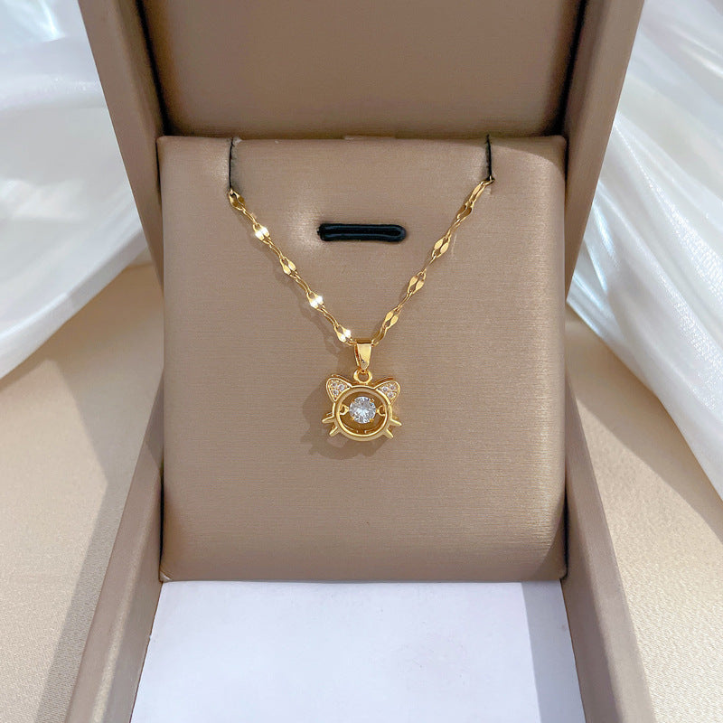 Collana con ciondolo geometrico di lusso con strass per donna e uomo in acciaio inossidabile