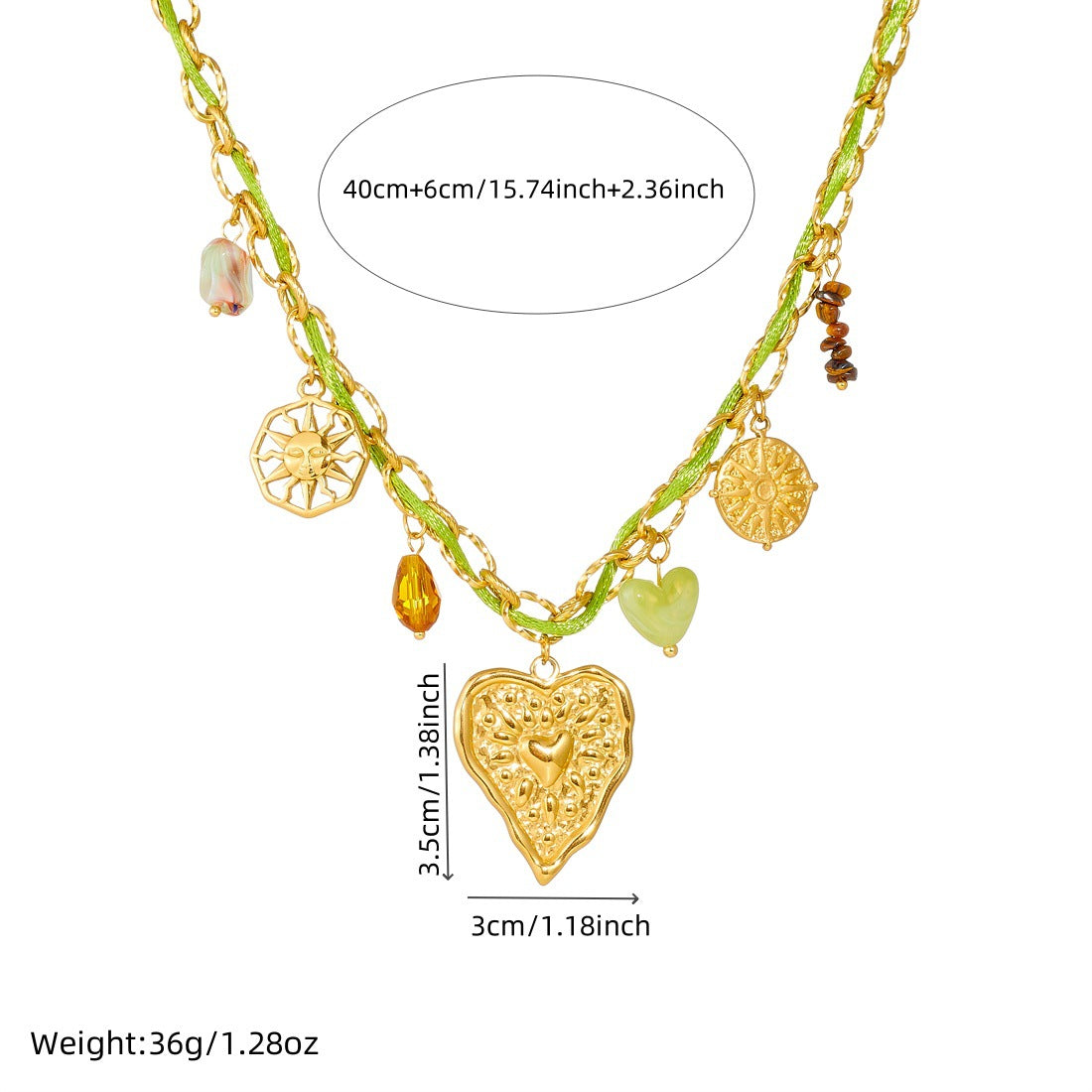 Sweet Gold Plated Heart Stainless Steel Necklace with Cable Chain for Women
