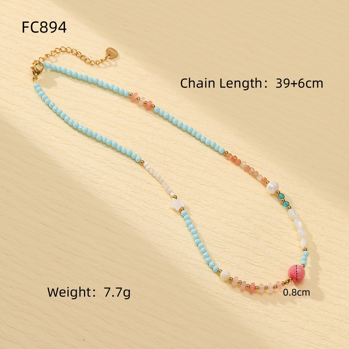 Collar de acero de titanio con abalorios de piedra natural azul geométrica de lujo con colgante de perla de agua dulce y acabado galvanizado