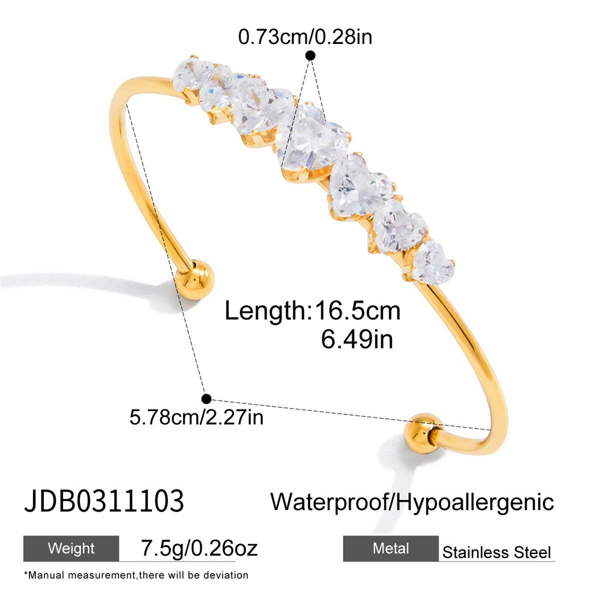 18K Gold Plated Stainless Steel Cubic Zirconia Bracelet