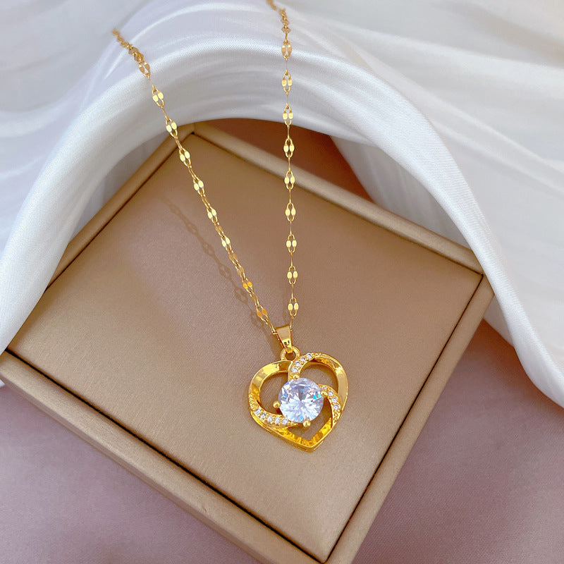 Collar con colgante de luna geométrica para mujer en acero de titanio con acabado chapado, elegante cadena de clavícula para bodas y fiestas